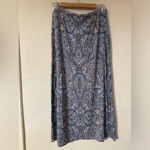 J.Jill Maxi Skirt Blue/Orange Rayon/Spandex Floral Paisley Stretch A-Line Size M